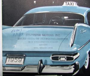 1959 PLYMOUTH SAVOY BELVEDERE TAXI CAB SALES BROCHURE TAXICAB Original