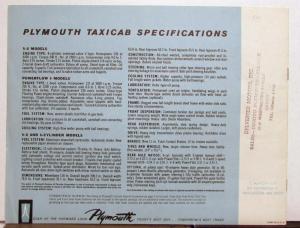 1959 PLYMOUTH SAVOY BELVEDERE TAXI CAB SALES BROCHURE TAXICAB Original