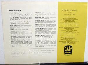 1963 Saab 95 7-Passenger Station Wagon Spec Sheet