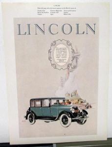 1927 Lincoln Ad Proof Le Baron 4 Passenger Sedan Vanity Fair Vogue Motor Life