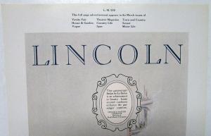 1927 Lincoln Ad Proof Le Baron 4 Passenger Sedan Vanity Fair Vogue Motor Life