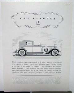 1932 Lincoln Ad Proof Newspaper Magazine Advertisement V-12 Models