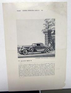 1934 Lincoln Ad Proof National Geographic Magazine Advertisement New V-12
