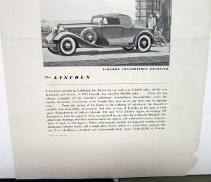 1934 Lincoln Ad Proof National Geographic Magazine Advertisement New V-12