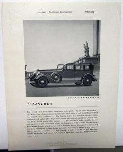 1934 Lincoln Ad Proof National Geographic Magazine Brunn Brougham