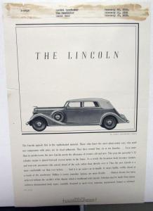 1935 Lincoln Ad Proof Magazine New Models V12 Le Baron Convertible Sedan