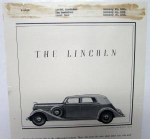 1935 Lincoln Ad Proof Magazine New Models V12 Le Baron Convertible Sedan