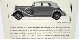 1935 Lincoln Ad Proof Magazine New Models V12 Le Baron Convertible Sedan