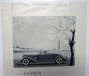 1935 Lincoln Ad Proof Newspaper New Models V12 Le Baron Convertible Roadster