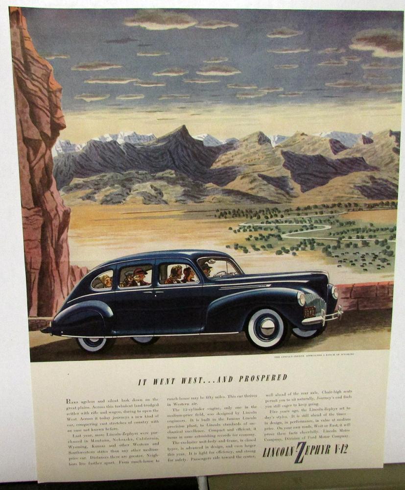 1940 Lincoln Zephyr V12 Magazine Ad Proof Prospered Out West Time Fortune Orig