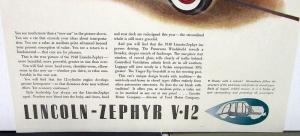 1940 Lincoln Zephyr V12 Magazine Ad Proof Size Power Beauty Time Fortune Orig