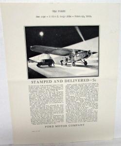 1929 Ford TriMotor Airplane Ad Proof Postal Air Mail Delivery Nat Geographic Mag