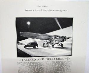 1929 Ford TriMotor Airplane Ad Proof Postal Air Mail Delivery Nat Geographic Mag