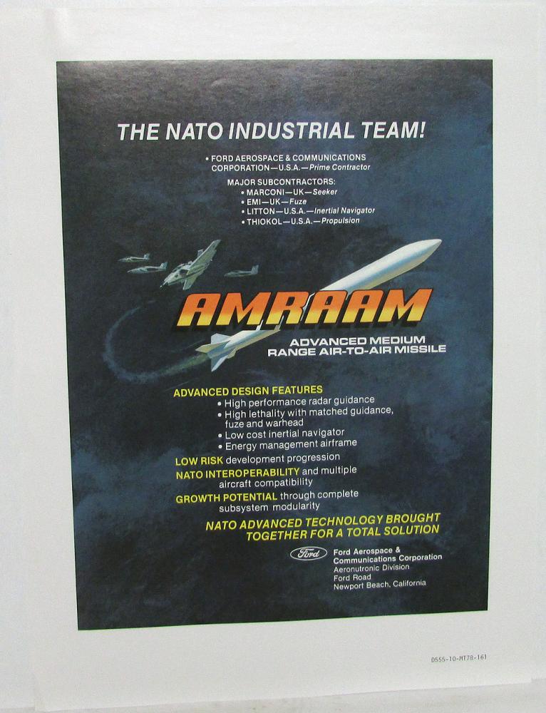1978 Ford Aerospace Aeronutronic Division Magazine Ad Proof AMRAAM Missile