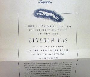 1935 Lincoln V12 Newspaper Ad Proof Salon Exhibit At Ambassador Hotel
