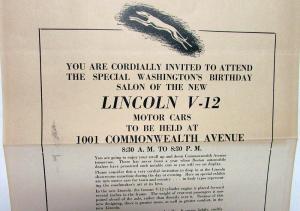 1935 Lincoln V12 Newspaper Ad Proof Salon Exhibit Boston Herald Invitation