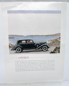 1936 Lincoln V12 Magazine Large Color Ad Proof Five Passenger Coupe Original