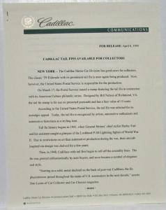 1995 Cadillac American Icon Press Kit - 1959 El Dorado Tail Fin US Postage Stamp