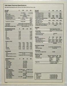 1994 Mitsubishi Galant Spec Sheet