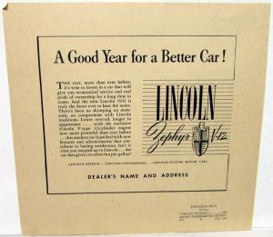 1942 Lincoln Zephyr V12 Newspaper Ad Proof Good Year Better Car Local Dealer
