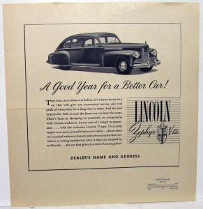 1942 Lincoln Newspaper Ad Proof Zephyr V12 New Models Good Year Better Car