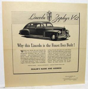 1942 Lincoln Newspaper Ad Proof Zephyr V12 Why This Is Finest Ever Built