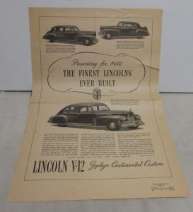 1942 Lincoln V12 Large Newspaper Ad Proof Custom Continental Zephyr Sedan