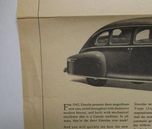 1942 Lincoln V12 Large Newspaper Ad Proof Custom Continental Zephyr Sedan