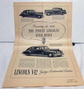 1942 Lincoln V12 Large Newspaper Ad Proof Custom Continental Zephyr Sedan