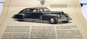 1942 Lincoln V12 Large Newspaper Ad Proof Custom Continental Zephyr Sedan