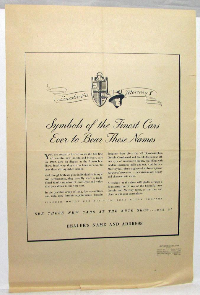 1942 Lincoln Mercury Newspaper Ad Proof Auto Show Invite Baltimore Sun American