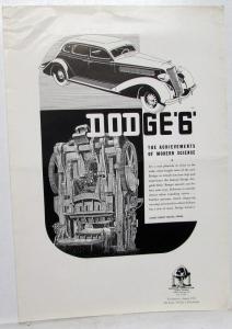 1935 Dodge 6 Newspaper Ad Proof Passenger Car Sedan Giant Metal Press