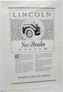 1927 Lincoln Newspaper Magazine Ad Proof Six-Brake System Local Dealer