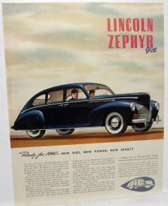 1940 Lincoln Zephyr V12 Magazine Ad Proof New Size Power Beauty Time Fortune