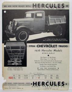 1936 Chevrolet Hercules Dump Trucks Models Data Sheet Original