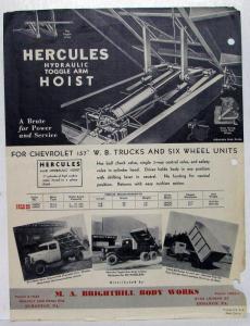 1936 Chevrolet Hercules Dump Trucks Models Data Sheet Original
