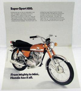 1970 Honda CB-100 Motorcycle Dealer Sales Brochure Super Sport 100 Folder