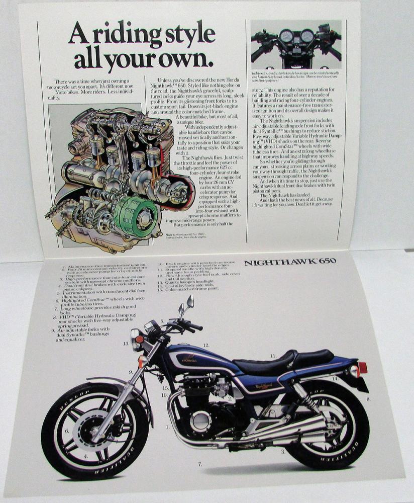 1982 Honda Nighthawk 650 Motorcycle Bike Dealer Sales Brochure CB650SC