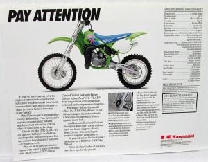 1992 Kawasaki KX 80 Kids Motorcycle Brochure Data Sheet Dirt Bike KX80-R2/T2