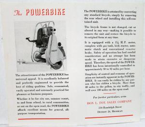 1948-1955 The Powerbike Motorized Bicycle Conversion Kit Brochure Gas Motor Bike