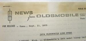1974 Oldsmobile Press Kit Omega Cutlass Supreme Delta 88 Ninety-Eight Toronado