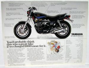 1986 Yamaha Motorcycle Dealer Sales Brochure Radian Data Sheet