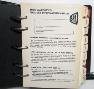 1976 Lincoln-Mercury Salesmens Product Information Data Book Cougar Continental