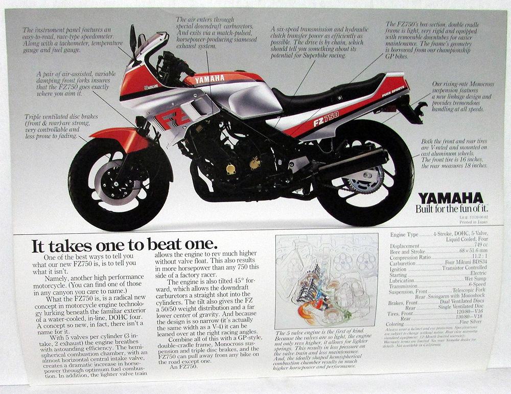 Yamaha FZ750 Sales Brochure 2 page A4 Copy LOOK!