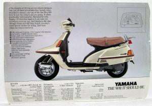 1983 Yamaha Riva 180 Motorcycle Dealer Sales Brochure Scooter Data Sheet