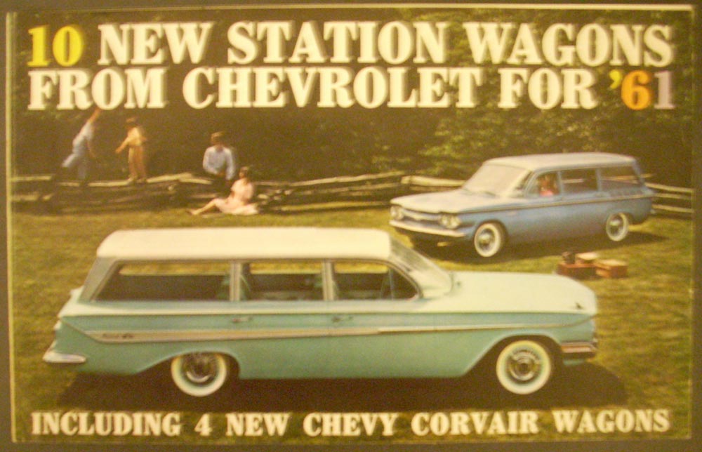 1961 Chevrolet & Corvair Station Wagons Full Line Color Sales Folder Original