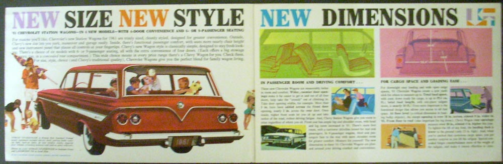 1961 Chevrolet & Corvair Station Wagons Full Line Color Sales Folder Original