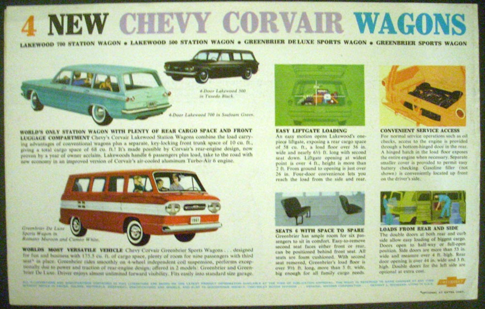 1961 Chevrolet & Corvair Station Wagons Full Line Color Sales Folder Original