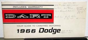 1966 Dodge Dart 170 270 GT Owners Manual ORIGINAL
