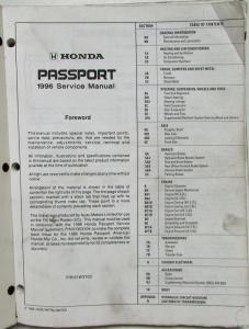 1996 Honda Passport Service Shop Repair Manual - Isuzu Rodeo